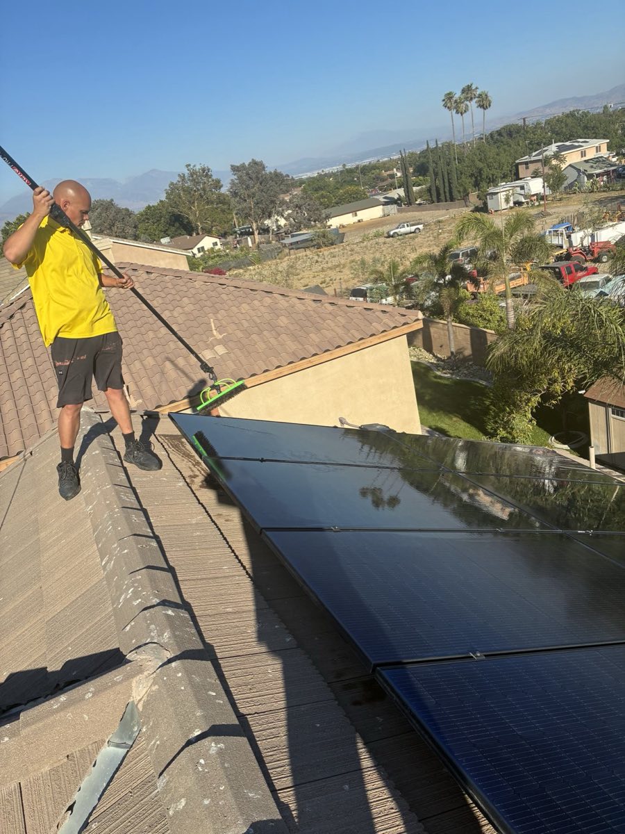 Solar panel cleaning on a Southern California home